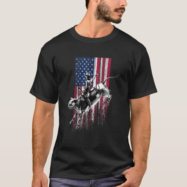 Camiseta Rodeo Bull Rider Bandera Patriótica Estadounidense (Anverso)