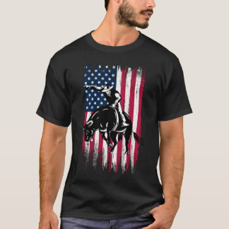 Camiseta Rodeo Bull Rider Patriótico Bandera Americana Vaqu