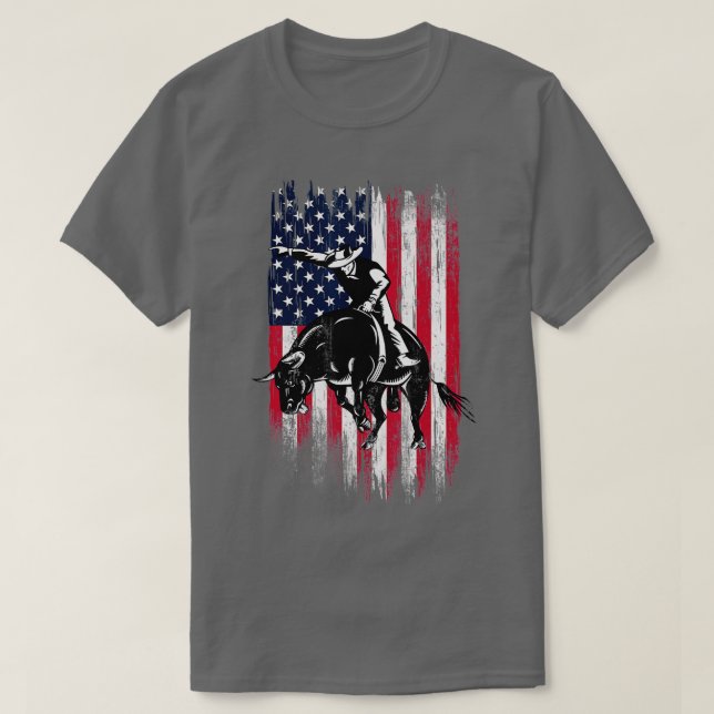 Camiseta Rodeo Bull Rider Patriótico Bandera Americana Vaqu (Diseño del anverso)