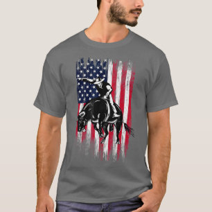 Camiseta Rodeo Bull Rider Patriótico Bandera Americana Vaqu