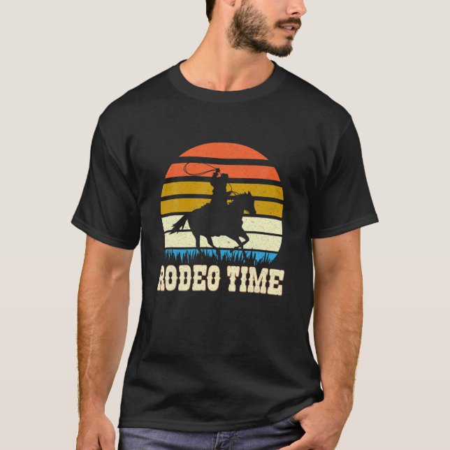 Camiseta Rodeo Cowboy Lasso Boots Horse Ranch Retro Sunset (Anverso)