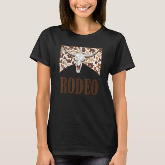 Camiseta Rodeo Cowgirl Leopard Bull Skull Western Life Coun