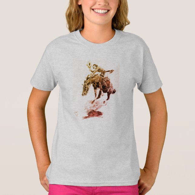 Camiseta Rodeo Cowgirl (por C.M. Russell) (Anverso)