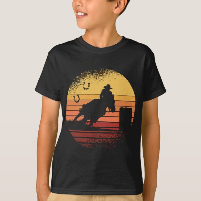 Camiseta Rodeo de Carreras de barril retro Sunset Horse (Anverso)