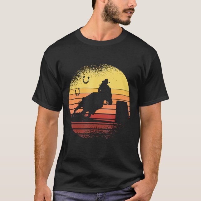 Camiseta Rodeo de Carreras de barril retro Sunset Horse (Anverso)