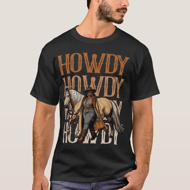 Camiseta Rodeo occidental de Howdy Black Cowgirl Country (Anverso)