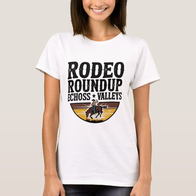 Camiseta Rodeo Roundup resuena a través de los valles (Anverso)
