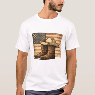 Camiseta Rodeo Rústico Patriota Occidental Americano