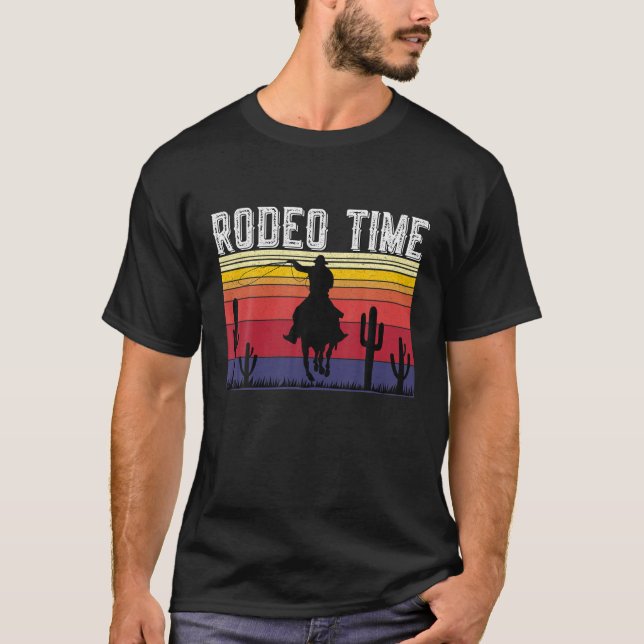 Camiseta Rodeo Time Cowboy Lasso Wranglers Horse Retro Vint (Anverso)