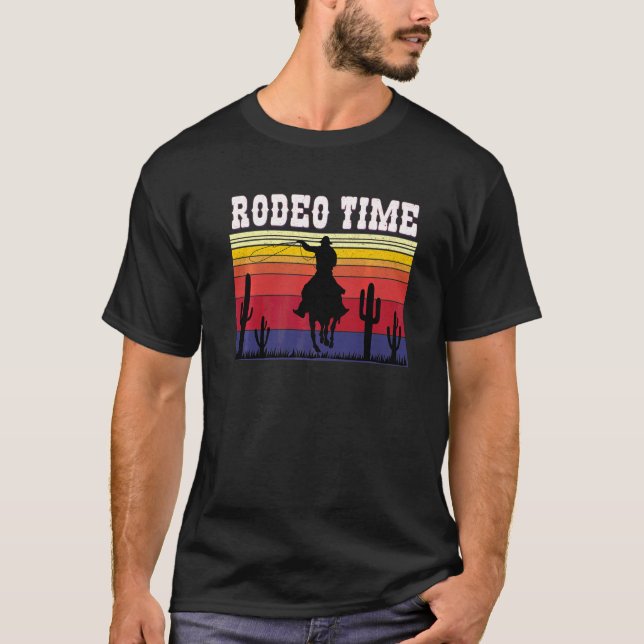 Camiseta Rodeo Time Hoodie Cowboy Horse Lasso Retro Sunset  (Anverso)