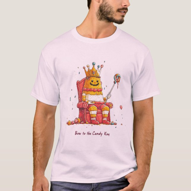 Camiseta Roi du Bonbon en Trône, Design Humour Halloween (Anverso)