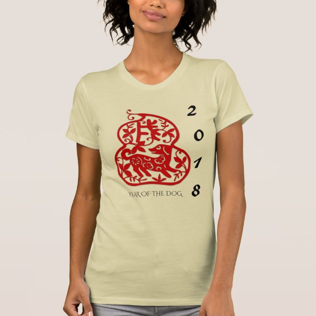 Camiseta roja 2018 de la mujer del año del perro (Anverso)