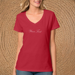 Camiseta roja con cuello en V y letra elegante / P