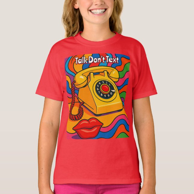 Camiseta roja con teléfono retro Talk Don't Text (Anverso)