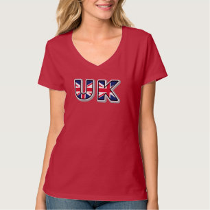 Camiseta roja de cuello en V para mujer con la ban
