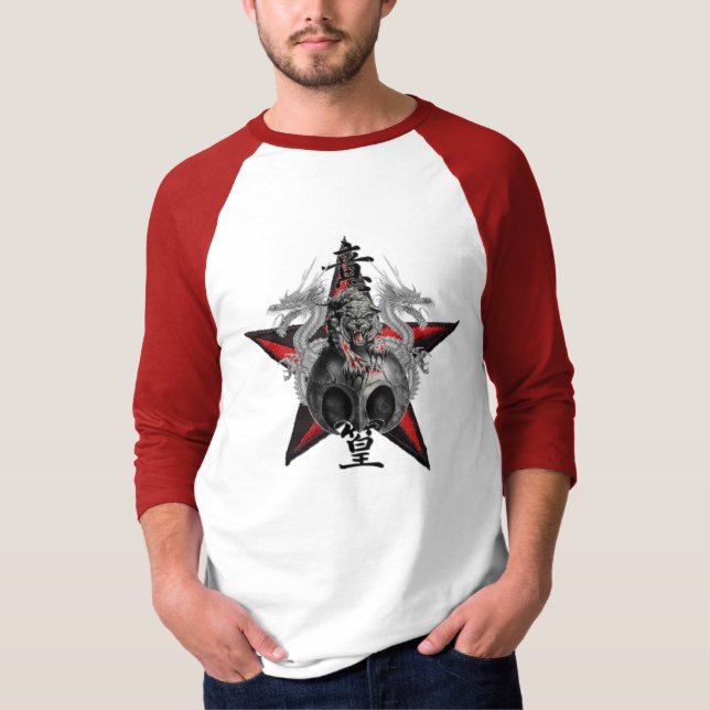 Camiseta roja de la estrella del cráneo del tigre (Anverso)