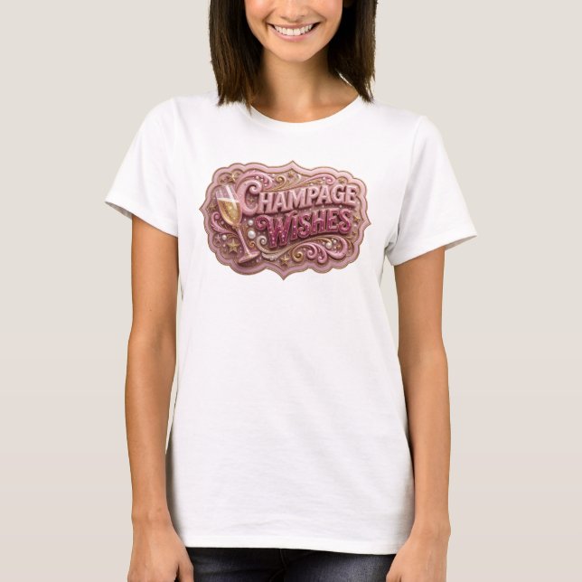 Camiseta ROJA de MODA con DESEOS de CHAMPÁN (Anverso)