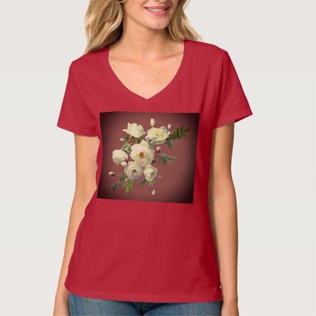 Camiseta roja de rosas blancas (Anverso)