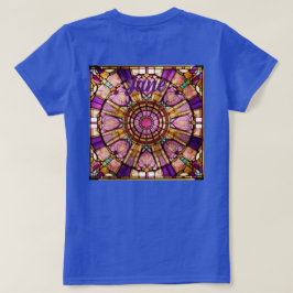 Camiseta roja de vidrio rosado, dorado y violeta