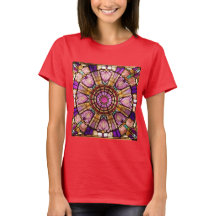 Camiseta roja de vidrio rosado, dorado y violeta