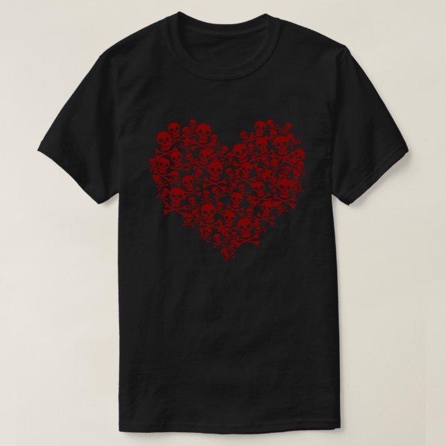 Camiseta roja del corazón del cráneo (Diseño del anverso)