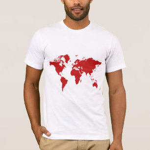 Camiseta roja del mapa del mundo