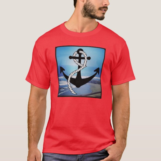 Camiseta roja masculina en la costa azul náutica (Anverso)