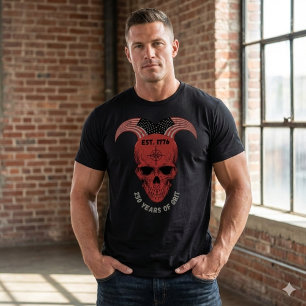 Camiseta Roja Patriótica de Cráneo de 250 Años de 
