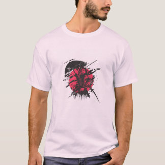 Camiseta roja y negra de samurái para hombre