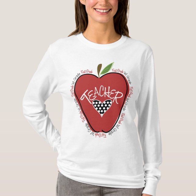 Camiseta Rojo Apple del profesor del primer grado (Anverso)