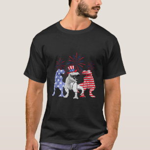 Camiseta Rojo Azul Blanco T Rex Dinosaurio Firework America