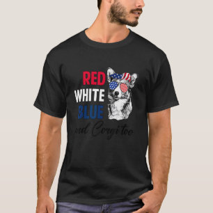 Camiseta Rojo Blanco Azul y Corgi Demasiado Bandera America