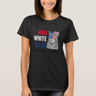Camiseta Rojo Blanco Azul y Gato También Bandera Americana 