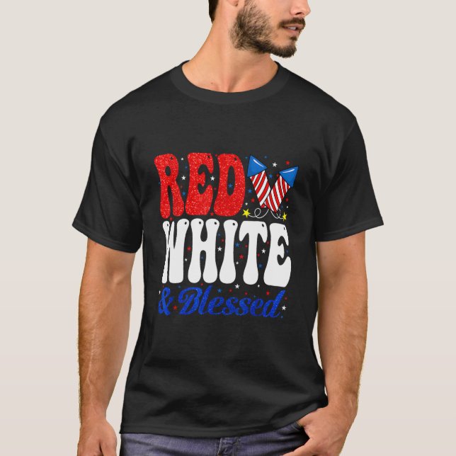 Camiseta Rojo Blanco Bendito 4 De Julio Patriótico (Anverso)