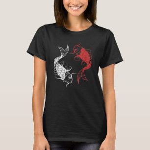 Camiseta Rojo Blanco Carp Chino Negro Asiático Japonés Koi