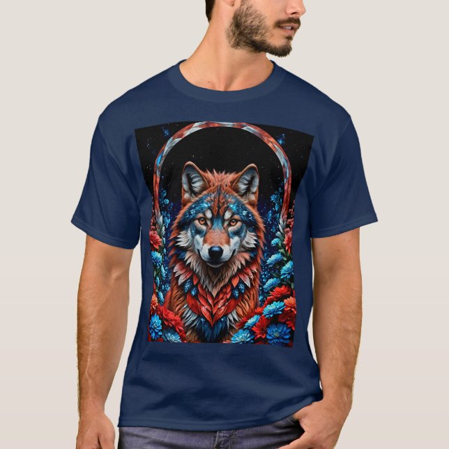 Camiseta Rojo, blanco, lobo azul (Anverso)