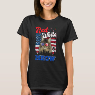 Camiseta Rojo Blanco & Meow 4 de Julio de la bandera de EE.