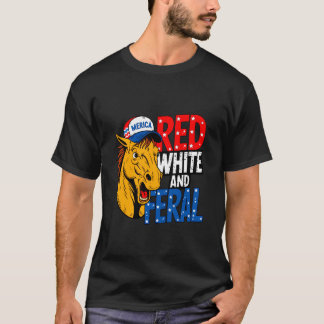 Camiseta Rojo Blanco Y Feral - Caballo Patriótico USA Meric