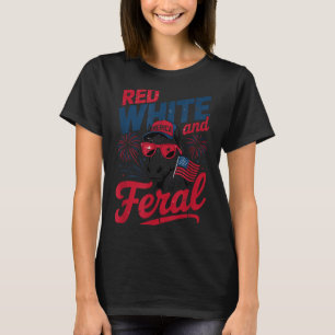 Camiseta Rojo Blanco Y Feral - Caballo Patriótico USA Meric