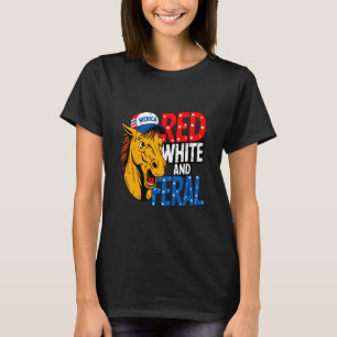 Camiseta Rojo Blanco Y Feral - Patriótico Caballo USA Meric