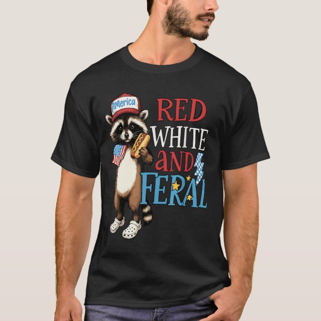 Camiseta Rojo Blanco Y Mapache Feral 4 De Julio Feral (Anverso)