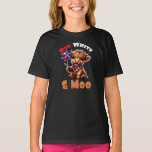 Camiseta Rojo Blanco y Moo, 4 de Julio para Niños