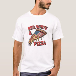 Camiseta Rojo, Blanco y Pizza – Pizza divertida con la band
