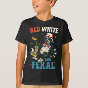Camiseta Rojo Blanco Y Salvaje Mapache Divertido 4 De Julio