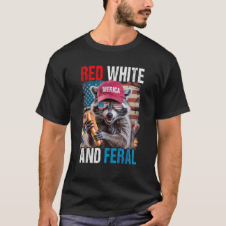 Camiseta Rojo Blanco y Salvaje Mapache Divertido Patriótico