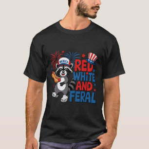 Camiseta Rojo Blanco Y Salvaje Mapache Lindo Merica Usa Ind