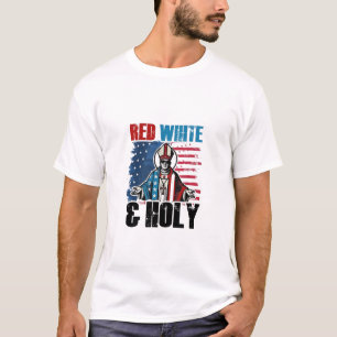 Camiseta Rojo Blanco y Santo Papa León XIV, 4 de Julio 