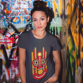 Camiseta Rojo con máscara de tiki Naranja