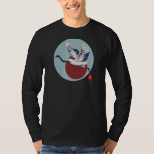 Camiseta Rojo Crowne Grueso Tsuru De Pájaro Japonés Con Ban
