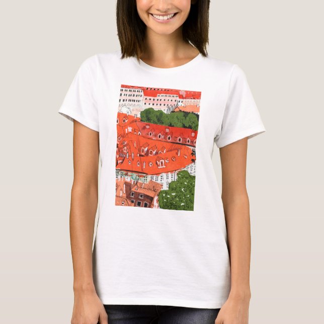 Camiseta Rojo de los techos de Praga Papel de la ciudad che (Anverso)